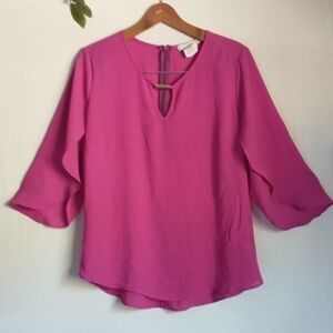 CKLass Business Casual Flutter Sleeve Dress Blouse Work Office Top Size Large